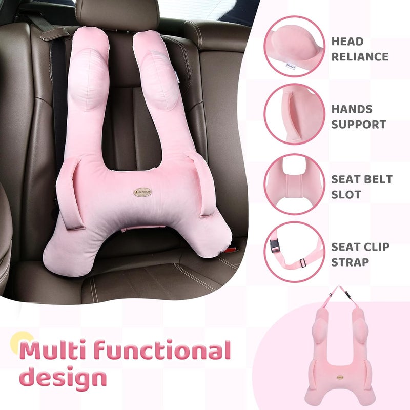 FLORICH Kids Travel Pillow, Car Sleeping Travel Pillow for Kids, Washable H-Shaped Pillow for Adults and Children to Support Head and Body for Road Trips Pillow for Car (Pink) - Image 4